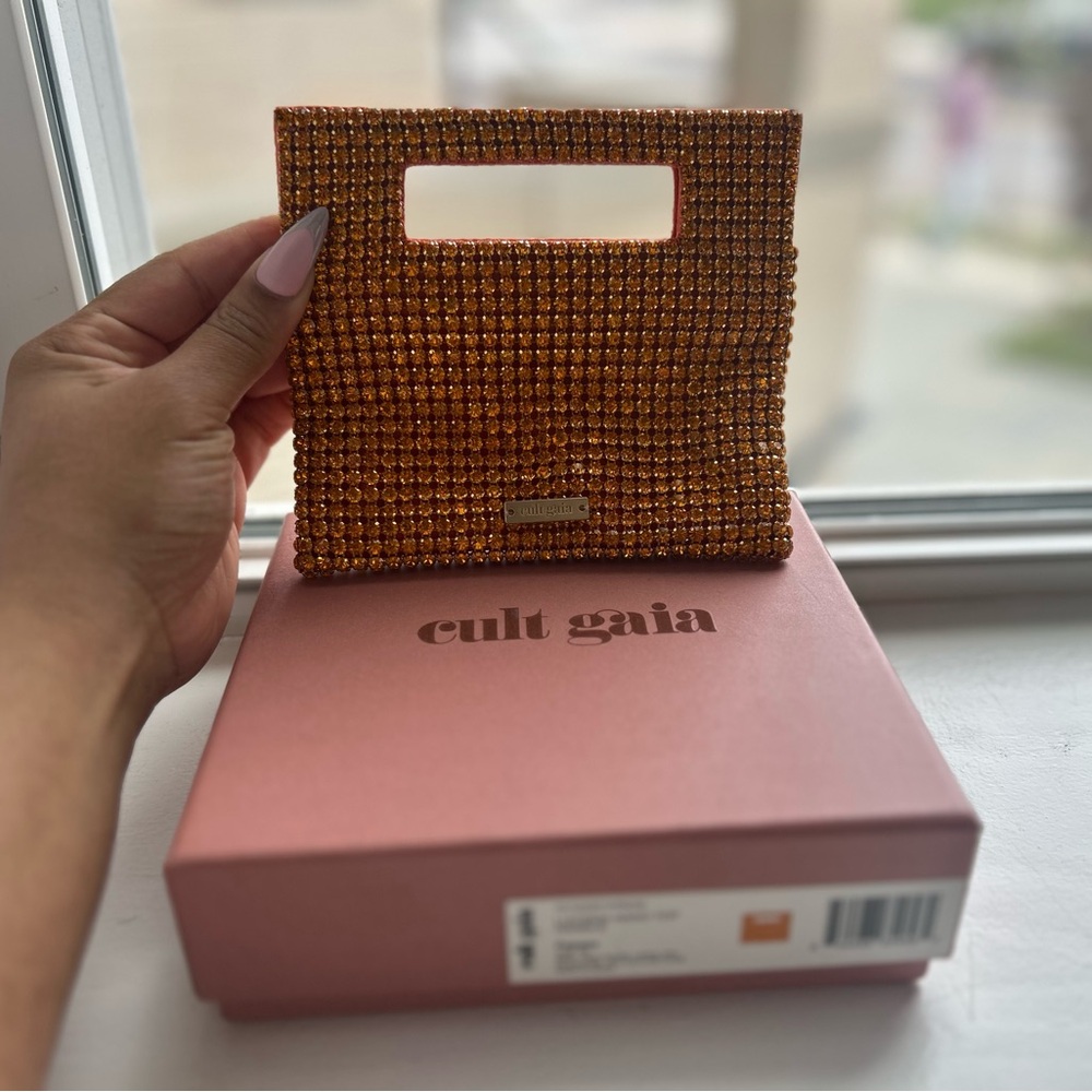 Cult Gaia Metallic Gold Beaded Mini Clutch